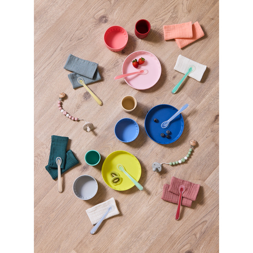 Coffret repas 3 pièces en silicone Origami - Bleu - Prémaman