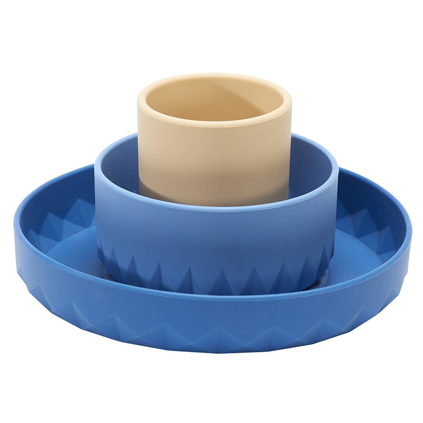 Coffret repas 3 pièces en silicone Origami - Bleu - Prémaman