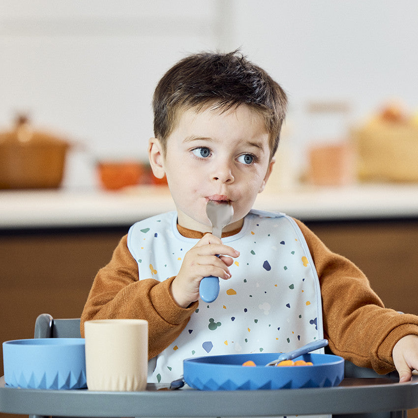 Coffret repas 3 pièces en silicone Origami - Bleu - Prémaman