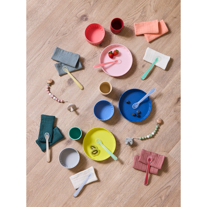 Set repas 3 pièces en silicone Origami - Rose - Prémaman