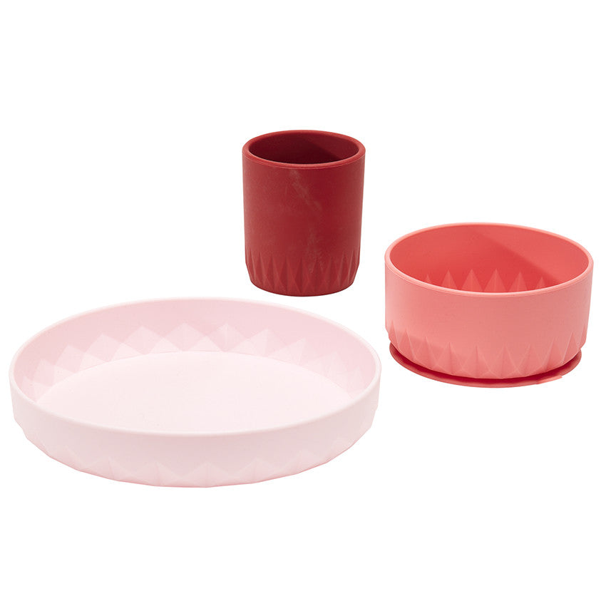 Set repas 3 pièces en silicone Origami - Rose - Prémaman