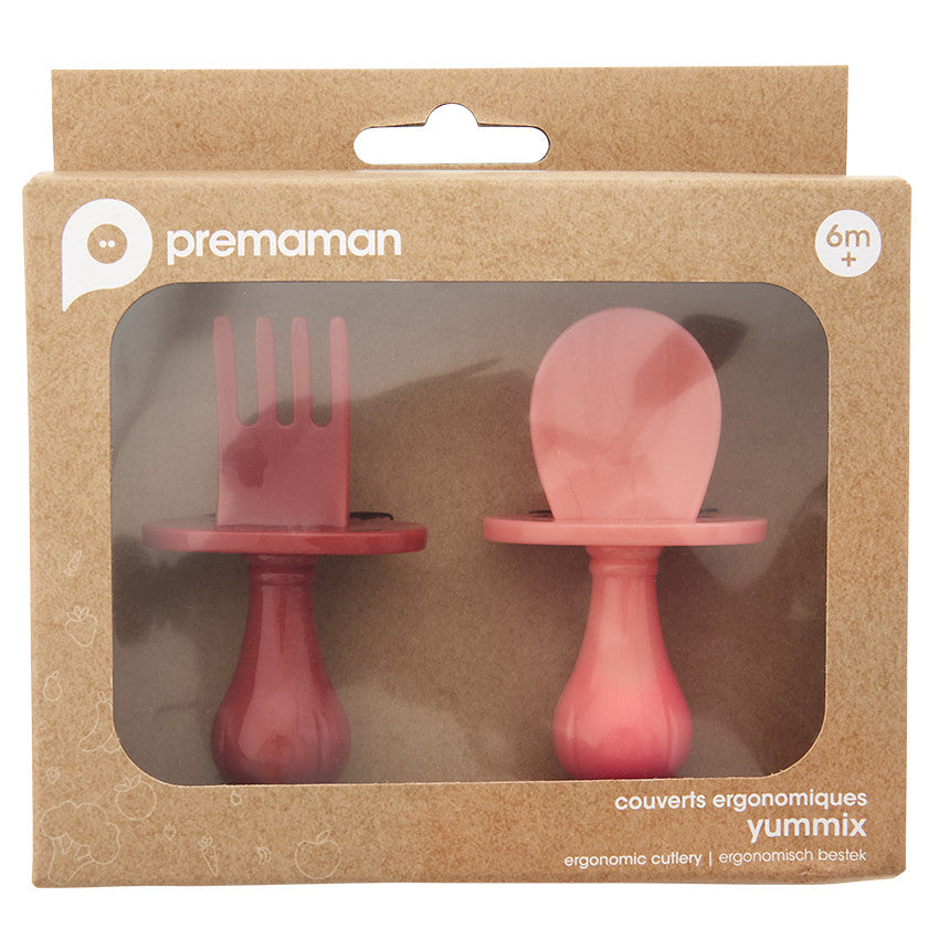 Lot de 2 couverts ergonomiques montessori Yummix - Rose - Prémaman