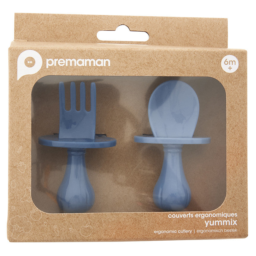 Lot de 2 couverts ergonomiques montessori Miamix bleu - Prémaman