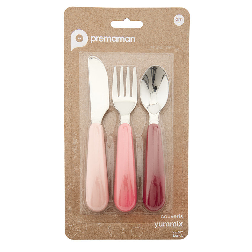 Set de 3 couverts Yummix en métal rose - Prémaman