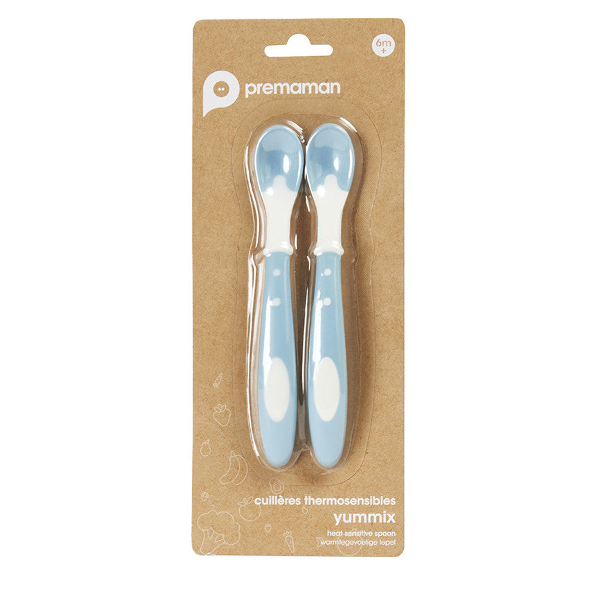 Lot de 2 cuillères thermosensibles Miamix bleu - Prémaman
