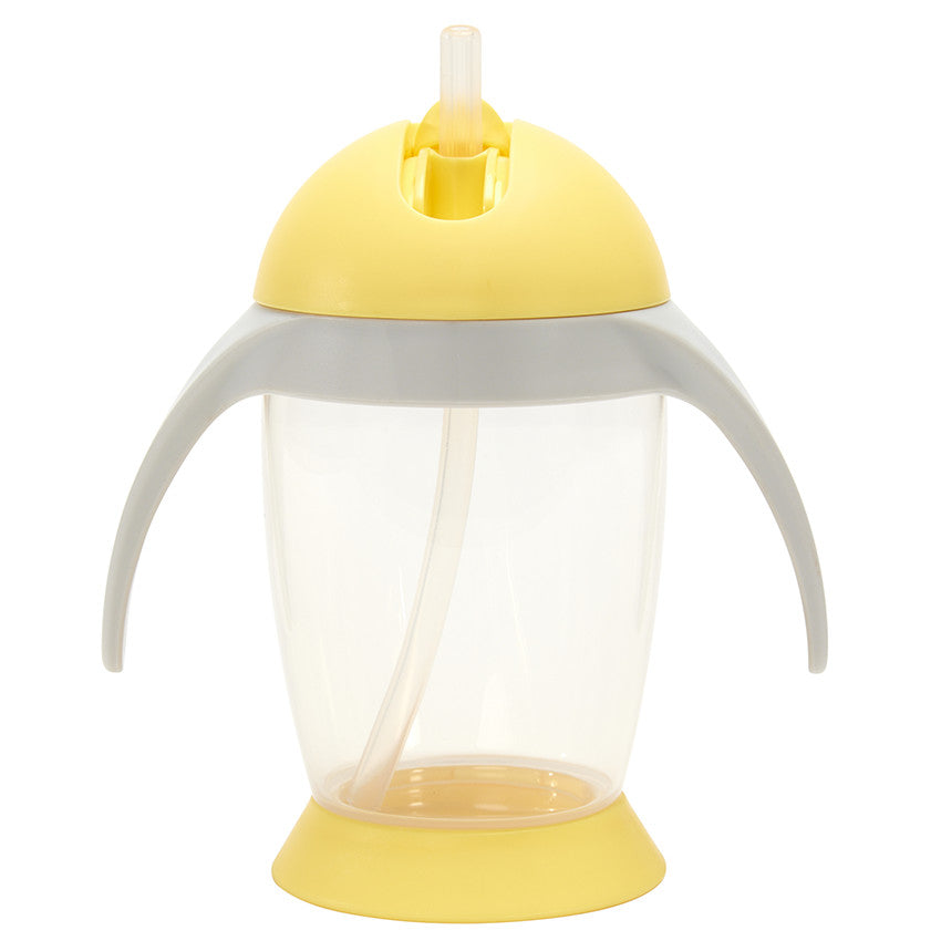 Tasse d'apprentissage à paille et anses 300 ml jaune/gris - Prémaman