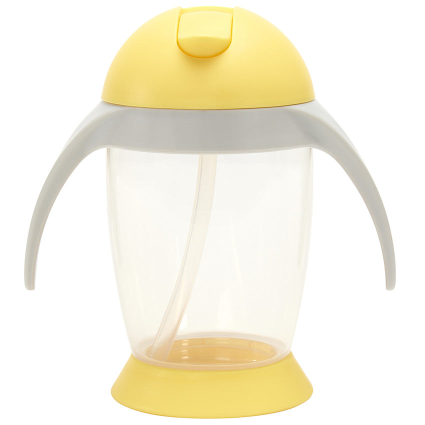 Tasse d'apprentissage à paille et anses 300 ml jaune/gris - Prémaman