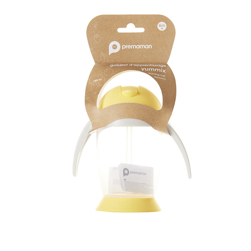 Tasse d'apprentissage à paille et anses 300 ml jaune/gris - Prémaman