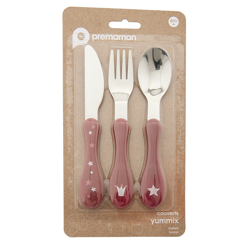 Set de 3 couverts en métal 2ème âge Yummix rose - Prémaman