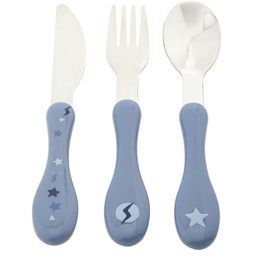 Set de 3 couverts en métal 2ème âge Yummix bleu - Prémaman