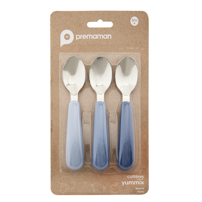 Lot de 3 cuillères en métal Yummix bleu - Prémaman
