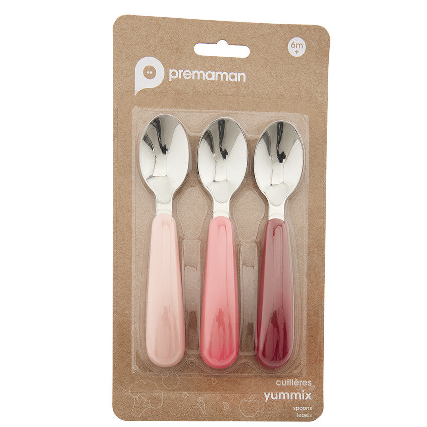 Lot de 3 cuillères en métal Yummix rose - Prémaman