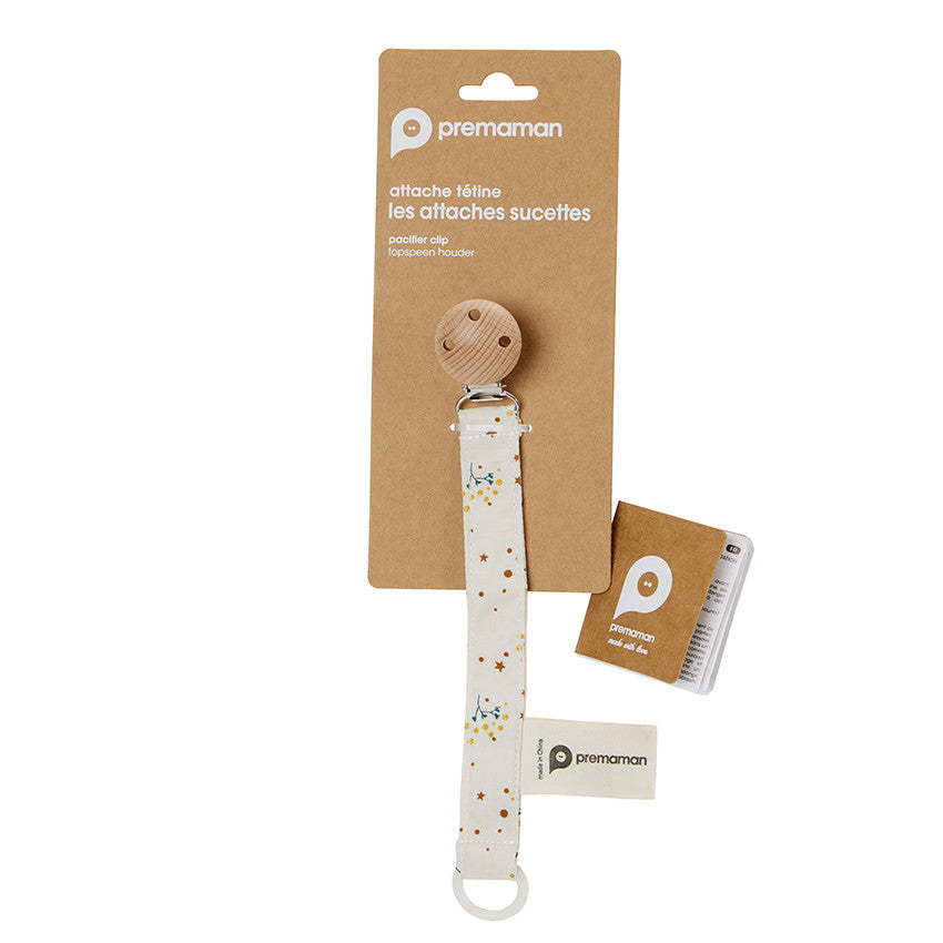 Attache-sucette à clip en bois Fleurs - Prémaman