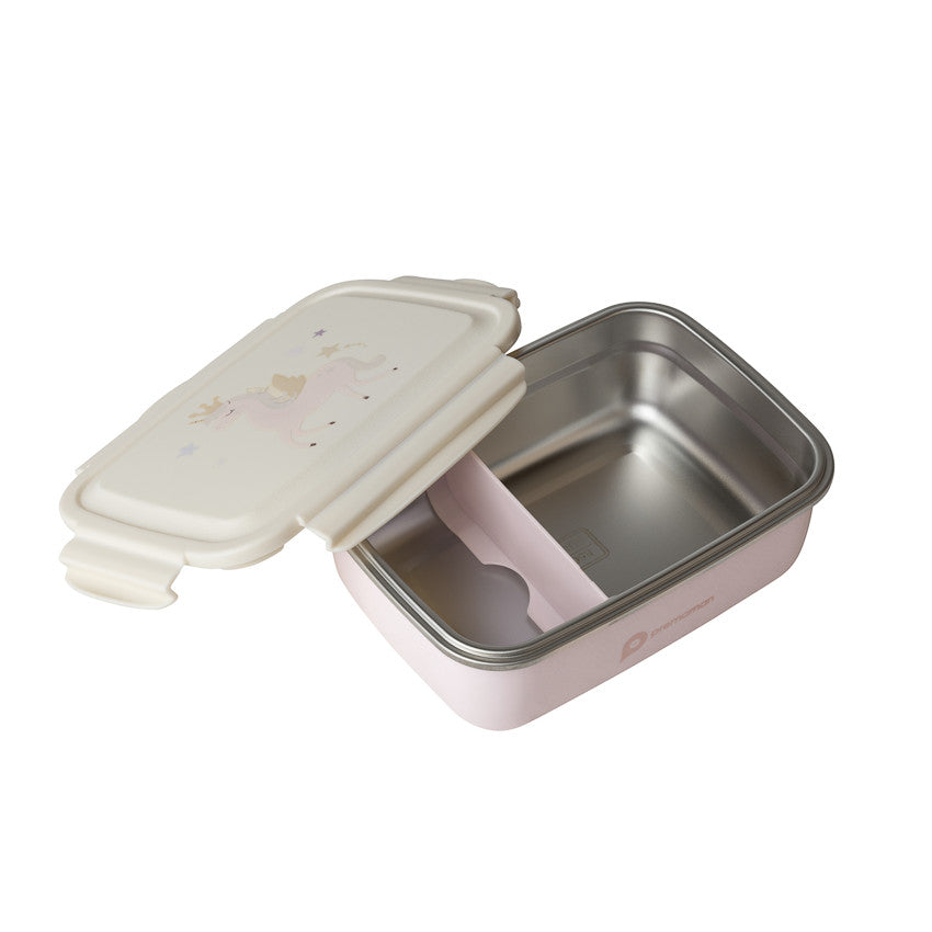 Lunchbox en métal 850ml Licorne rose/écru - Prémaman