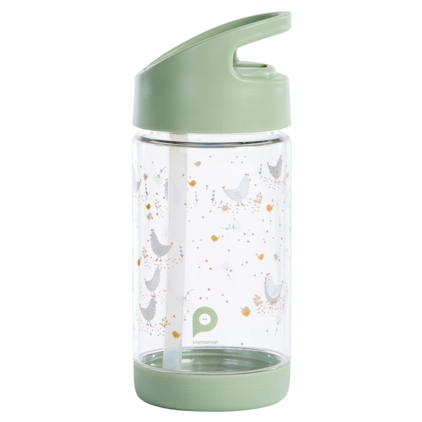 Gourde transparente avec paille rabattable 400 ml La Vie à la Ferme - Prémaman