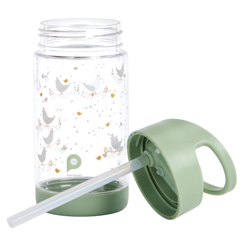 Gourde transparente avec paille rabattable 400 ml La Vie à la Ferme - Prémaman