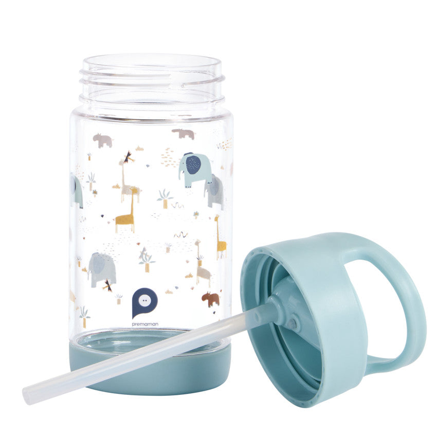 Gourde transparente avec paille rabattable 400ml Savane - Prémaman