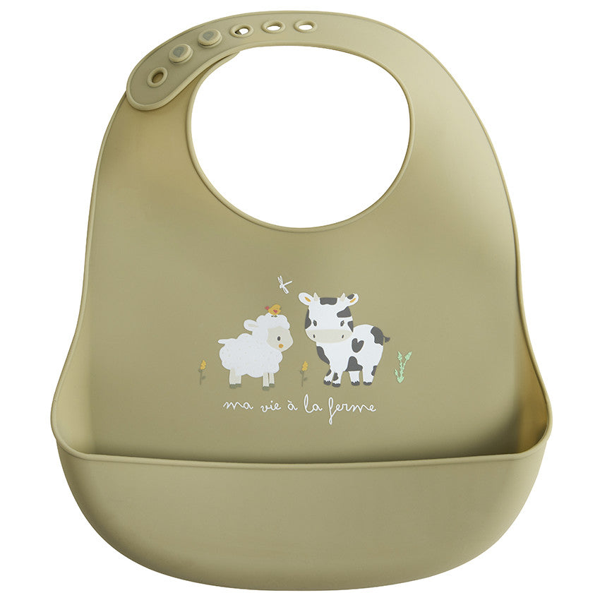 Bavoir en silicone avec poche La Vie à la Ferme - Prémaman
