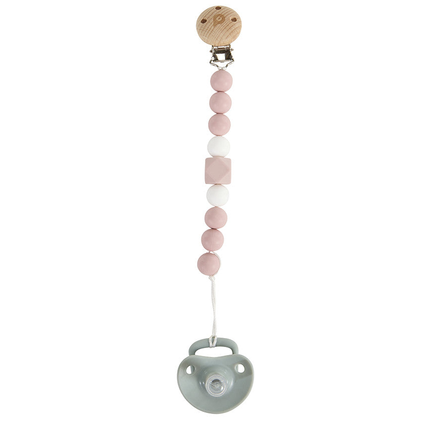 Attache-sucette en bois et silicone rose - Prémaman