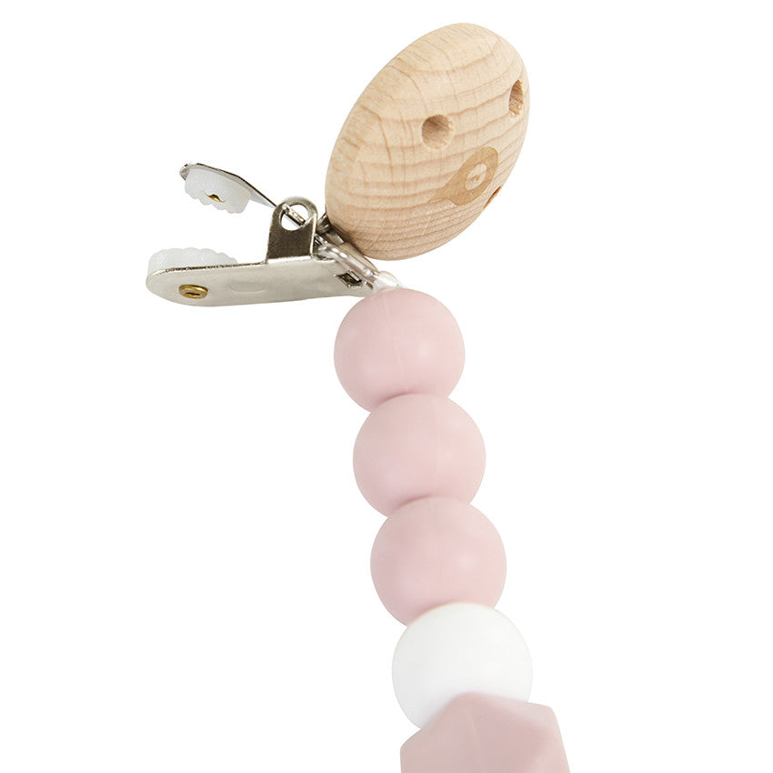Attache-sucette en bois et silicone rose - Prémaman