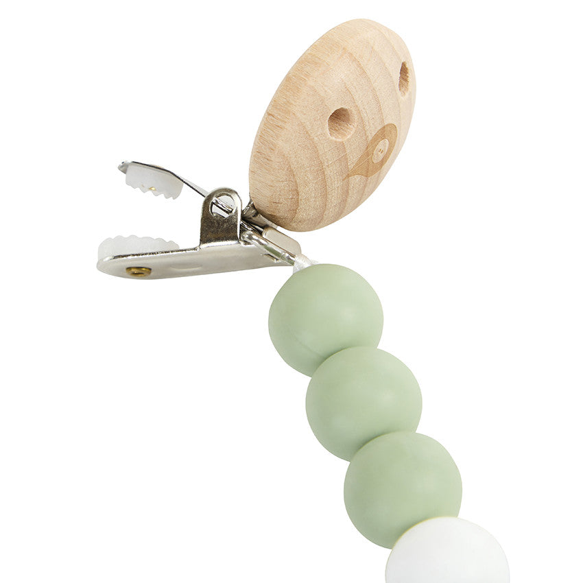 Attache-sucette en bois et silicone vert - Prémaman