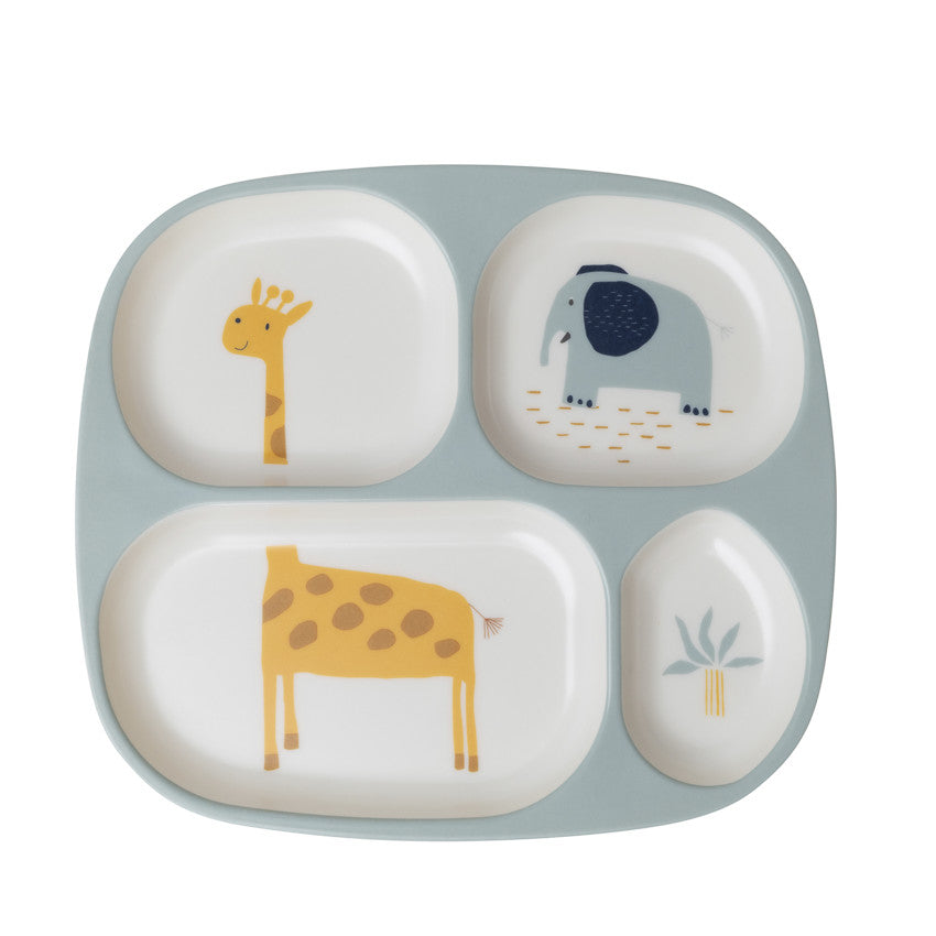 Assiette compartimentée en mélamine Savane bleu - Prémaman