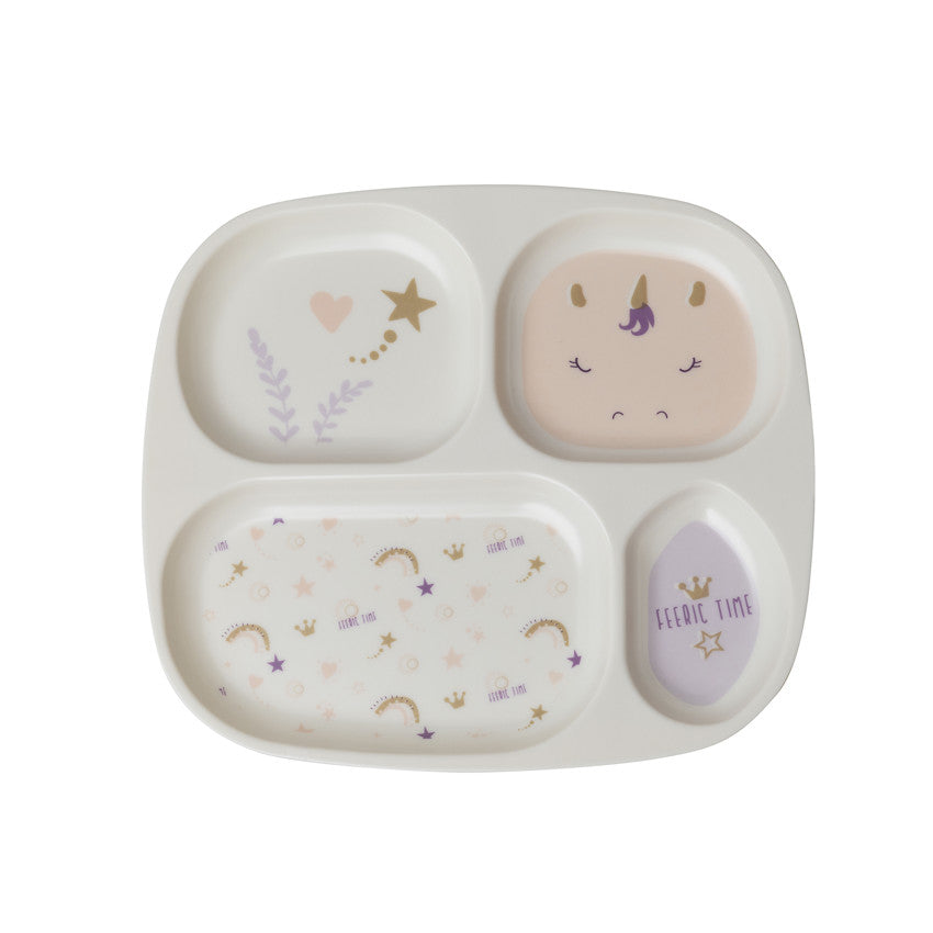 Assiette compartimentée en mélamine Licorne écru - Prémaman