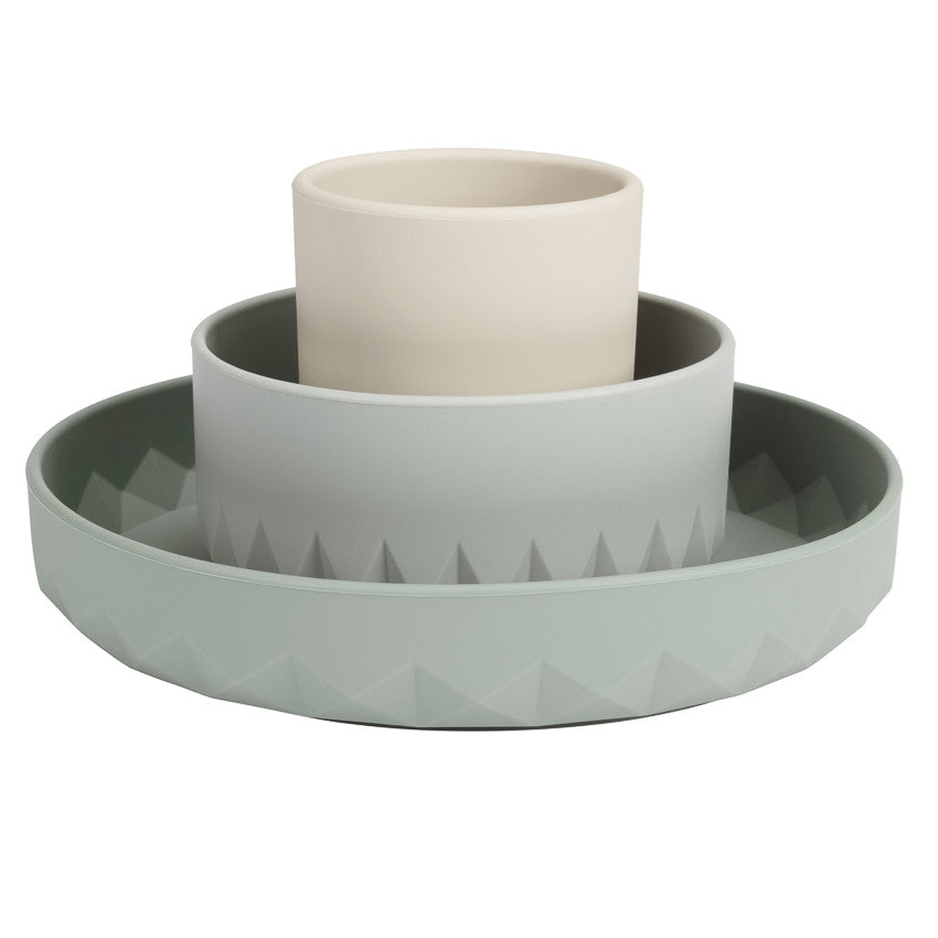 Set repas 3 pièces en silicone Origami vert - Prémaman