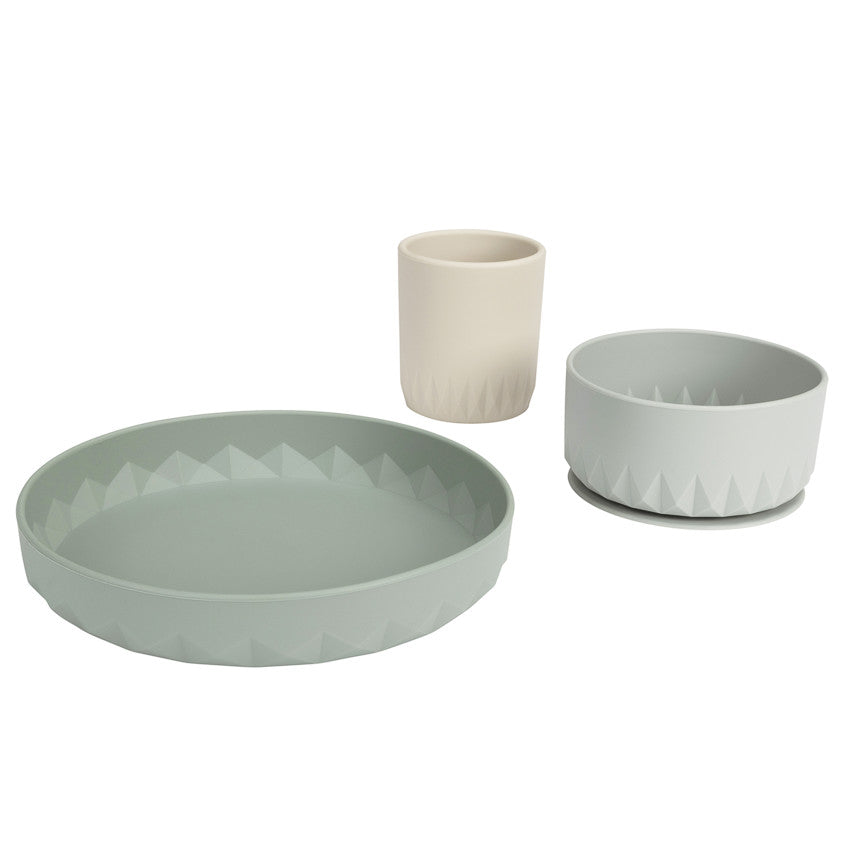 Set repas 3 pièces en silicone Origami vert - Prémaman