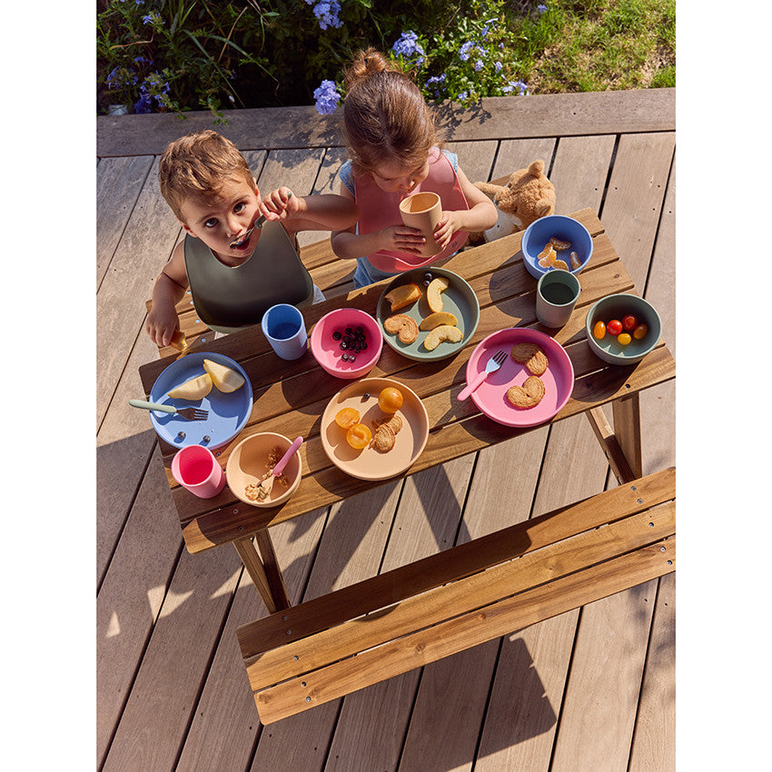 Set repas 3 pièces en silicone Origami vert - Prémaman