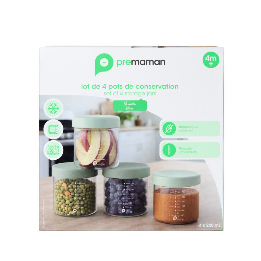 Lot de 4 pots de conservation en verre - 220 ml - Prémaman