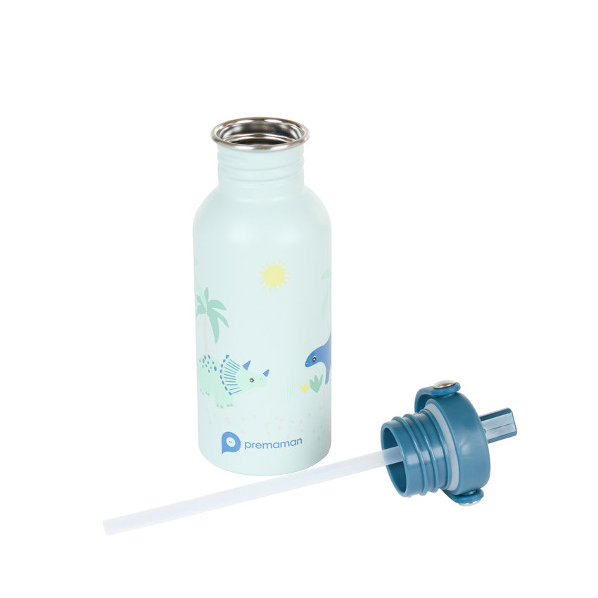 Gourde en inox avec paille Dino Rigolo - 500 ml - Prémaman