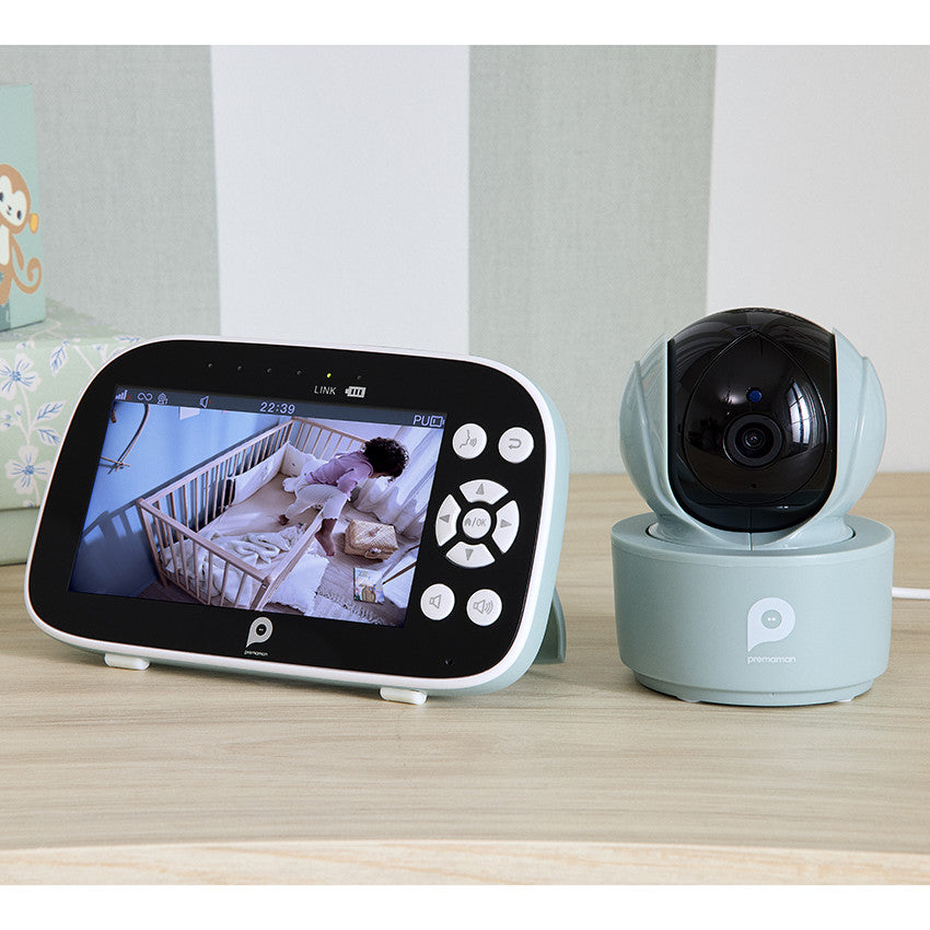Babyphone vidéo Ojo avec caméra rotative vert d'eau - Prémaman