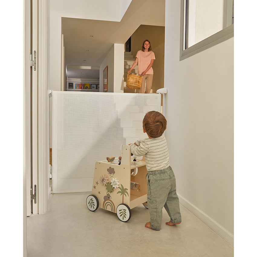 Barrière de sécurité rétractable à fixer avec filet 140 cm - Prémaman