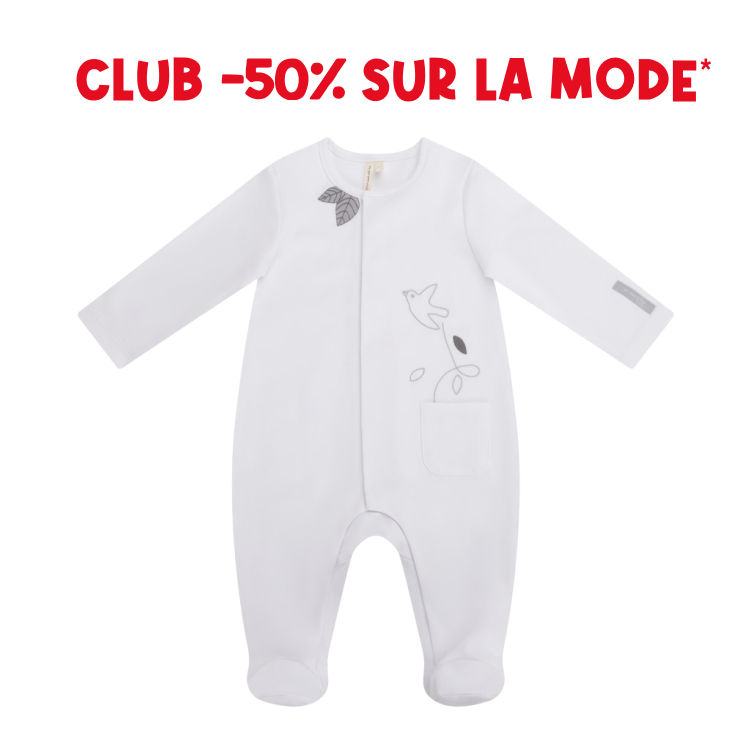Dors-bien interlock motif oiseau pour bébé fille - Prémaman