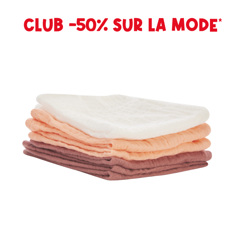 Lot de 5 serviettes en tétra 25 x 25 cm - Prémaman