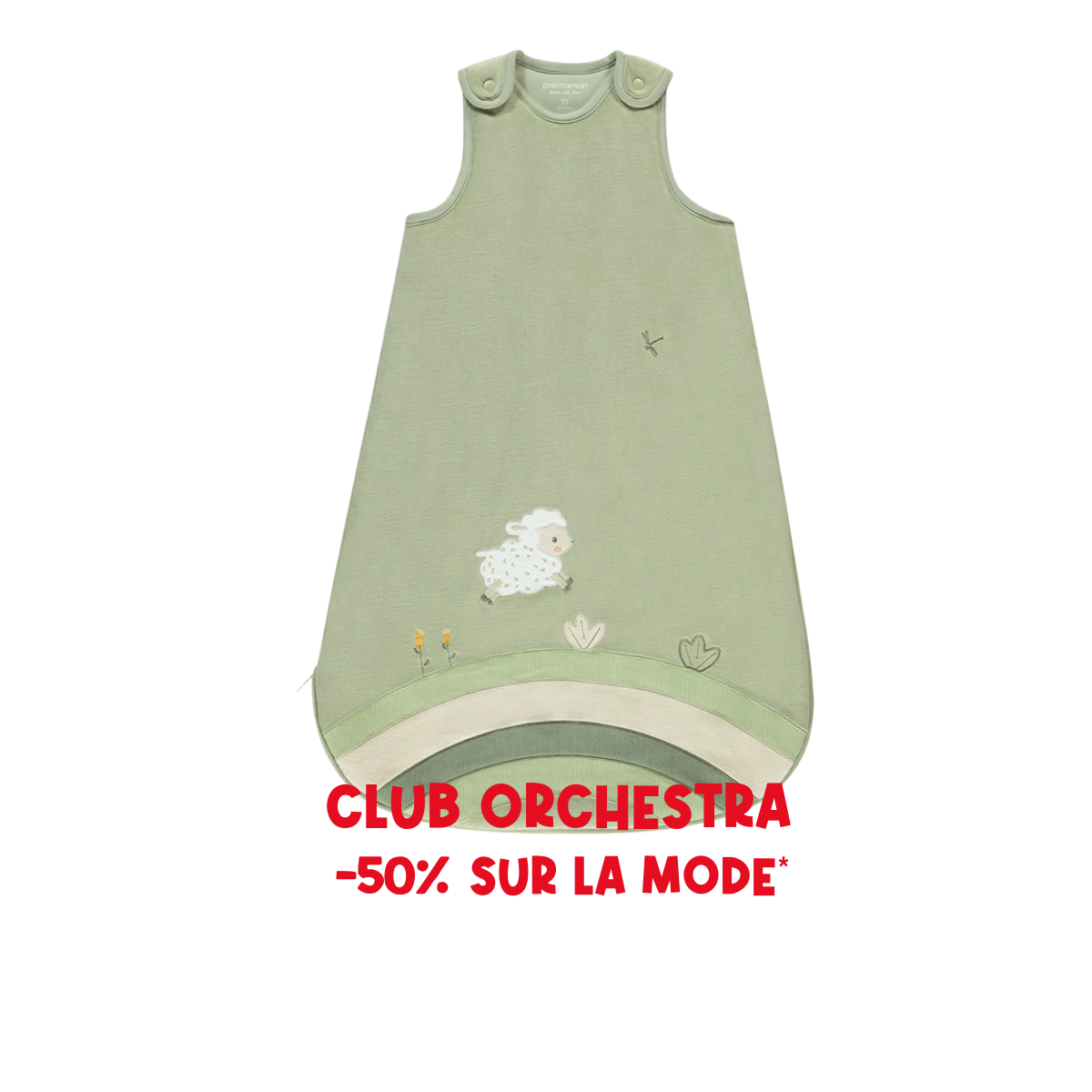 Sleeveless sleeping bag TOG 2 in velvet The Farm Life green - Prémaman