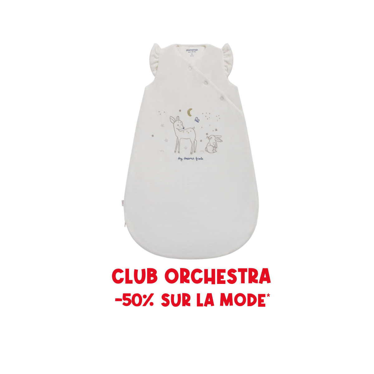 Sleeveless sleep bag TOG 3 in ecru velvet Little Deer - Prémaman